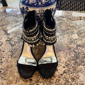 Gianni Bini Black Satin with 10 rows of Rhinestones/Jewels. Excellent condition.